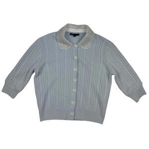 Maje Embellished Collar 3/4 Sleeve Cardigan Baby Blue Size 0 | XS